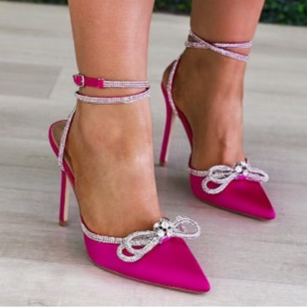 NIB - Mixx Shuz - Fuchsia Ankle Wrap Strap 3" Heel - Womans Size 6